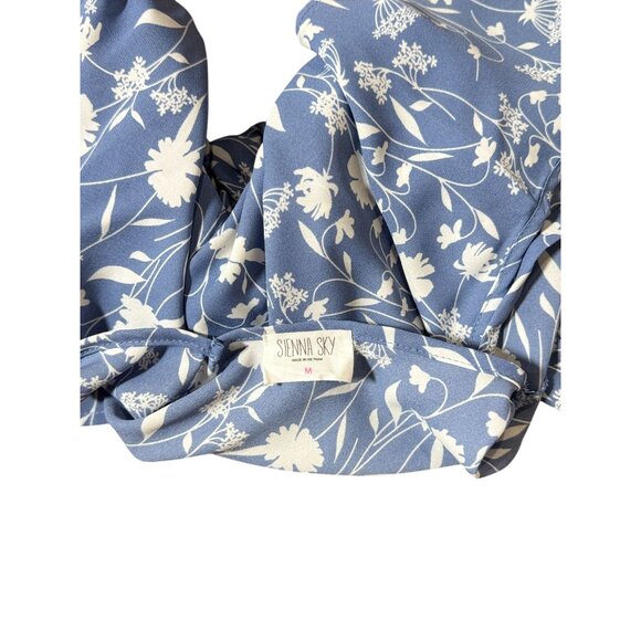 NEW Sienna Sky Blouse Top Womens M Blue white Floral Cold Shoulder Short Sleeve - Picture 5 of 12